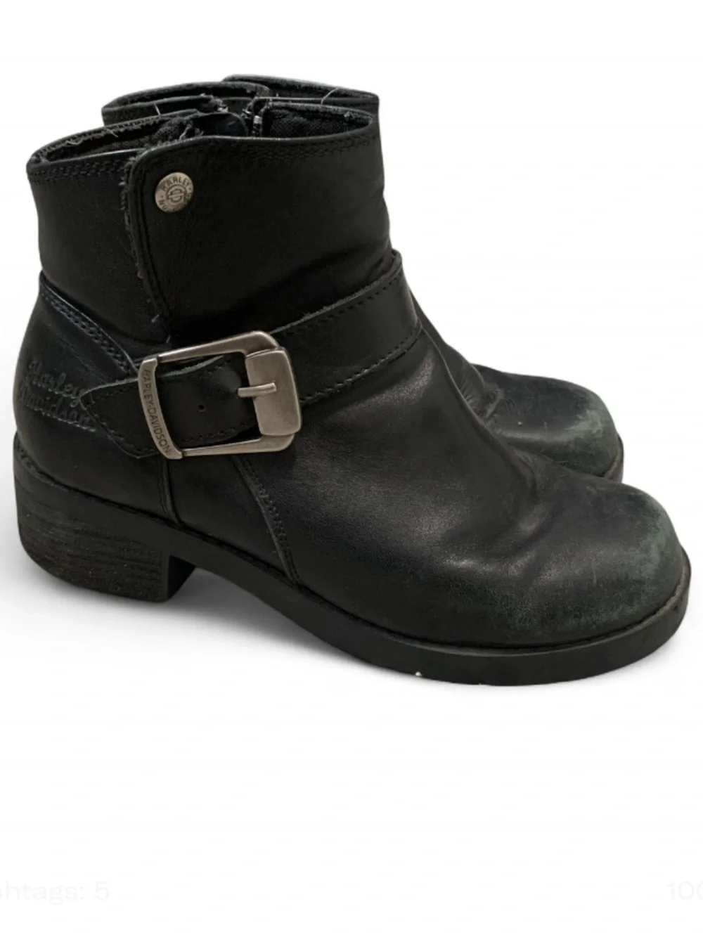 Harley Davidson Black Leather Ankle Boots with Buckle